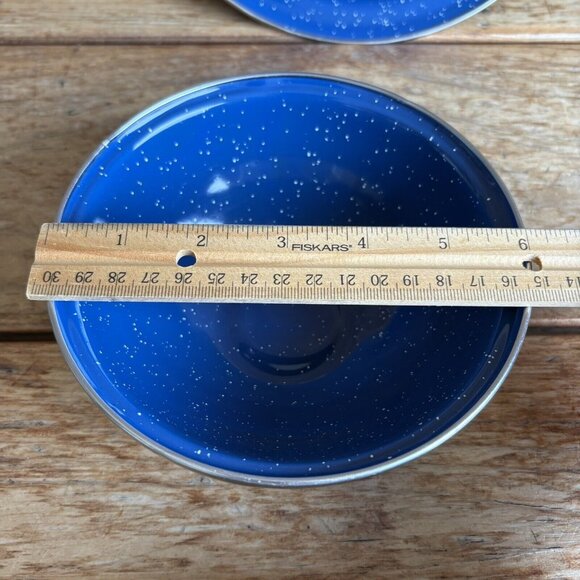 Blue Speckled Enamelware 2 Piece Set Tin Metal Camping Dishes - Picture 8 of 10